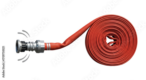 Cuadro en lienzo Isolated fire hose, rolled for transport, with a nozzle end ready for firefighti