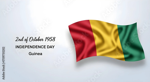 Guinea Happy Independence Day with waving National Flag,  October 2, 1958