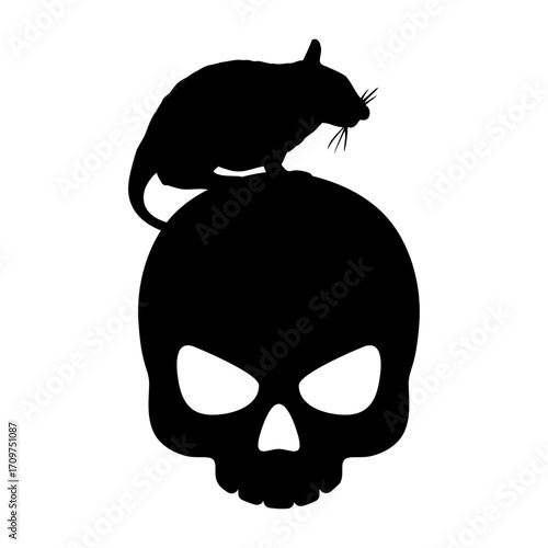 Símbolo pirata. Logo con rata en calavera humana para felicitaciones y tarjetas de Halloween