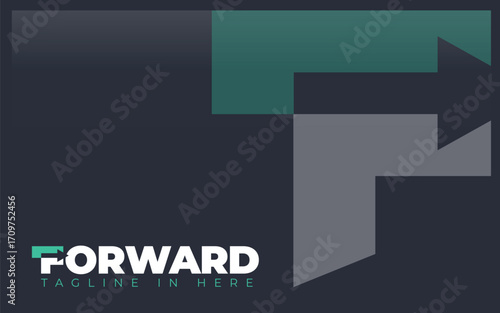 Word mark logo icon formed arrow symbol in letter f with turquoise color