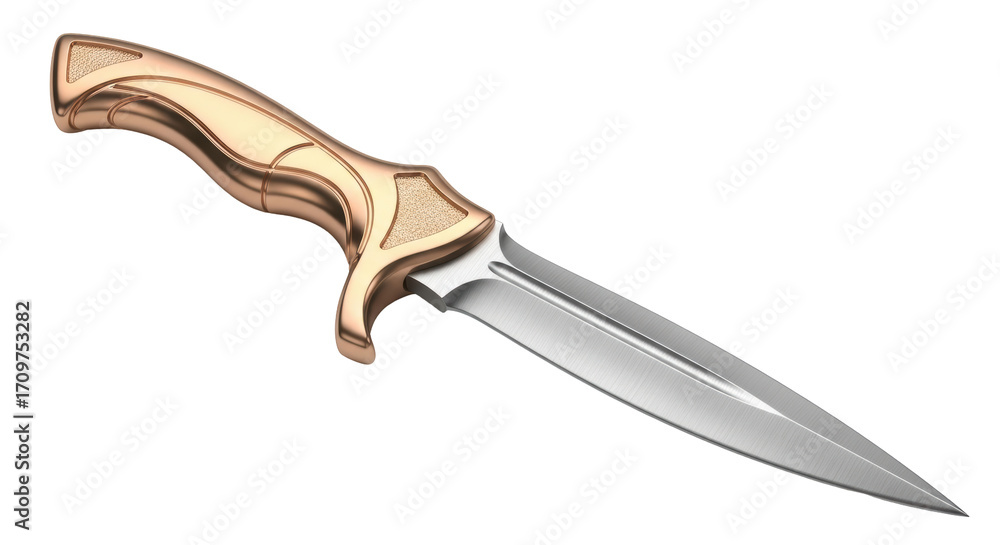 Obraz premium Isolated ceremonial dagger with ornate handle, steel blade, antique knife, warrior weapon