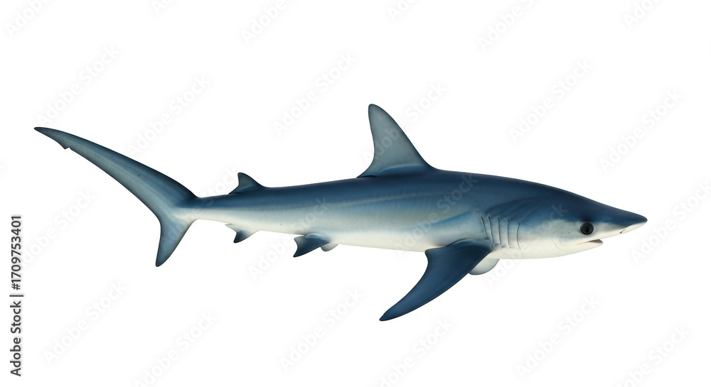 Naklejka premium Isolated shark swimming gracefully through the ocean depths, a predator of the deep blue sea
