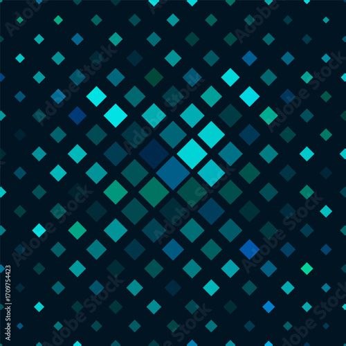 A colorful vector illustration built on a rhythm of squares. Multicolored diamonds, arranged in a strict pattern, create the impression of a radiant ornament.