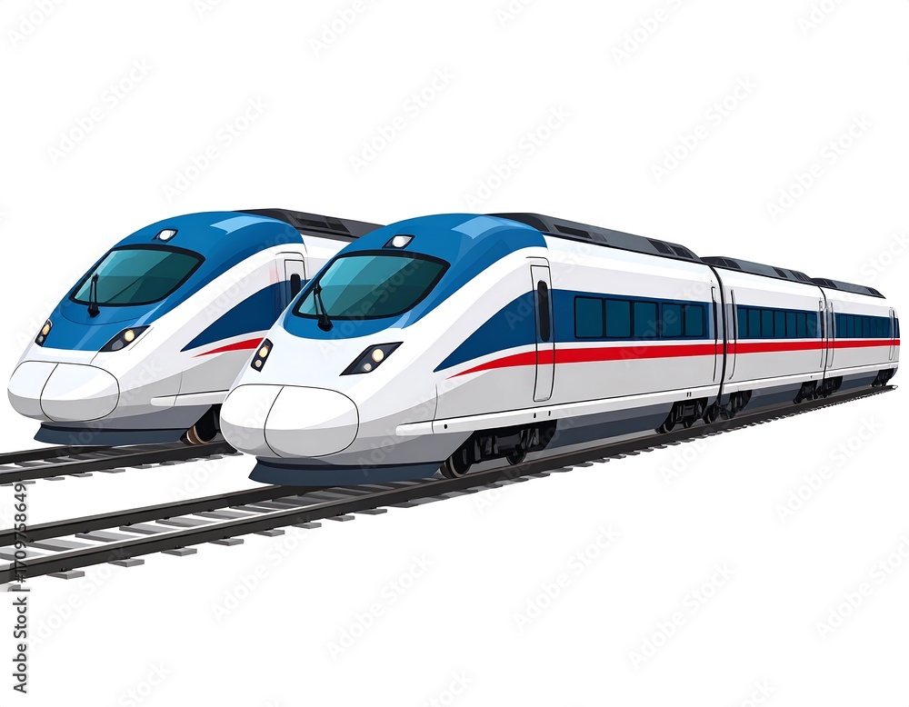 Naklejka premium High-speed rail transport illustration two trains on tracks