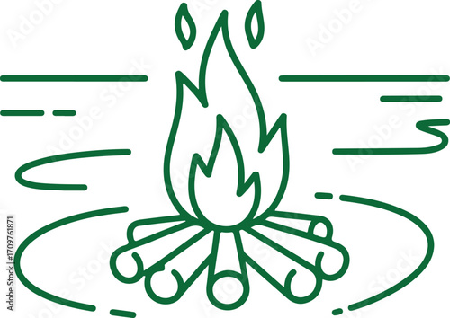 Green Line Art Bonfire Icon camping heat