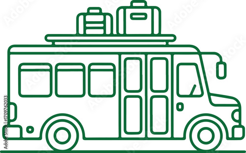 Green line art of a bus with luggage travel transportation