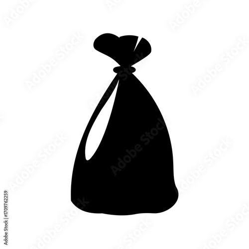 Silhouette of a tied sack, containing something, standing on the ground