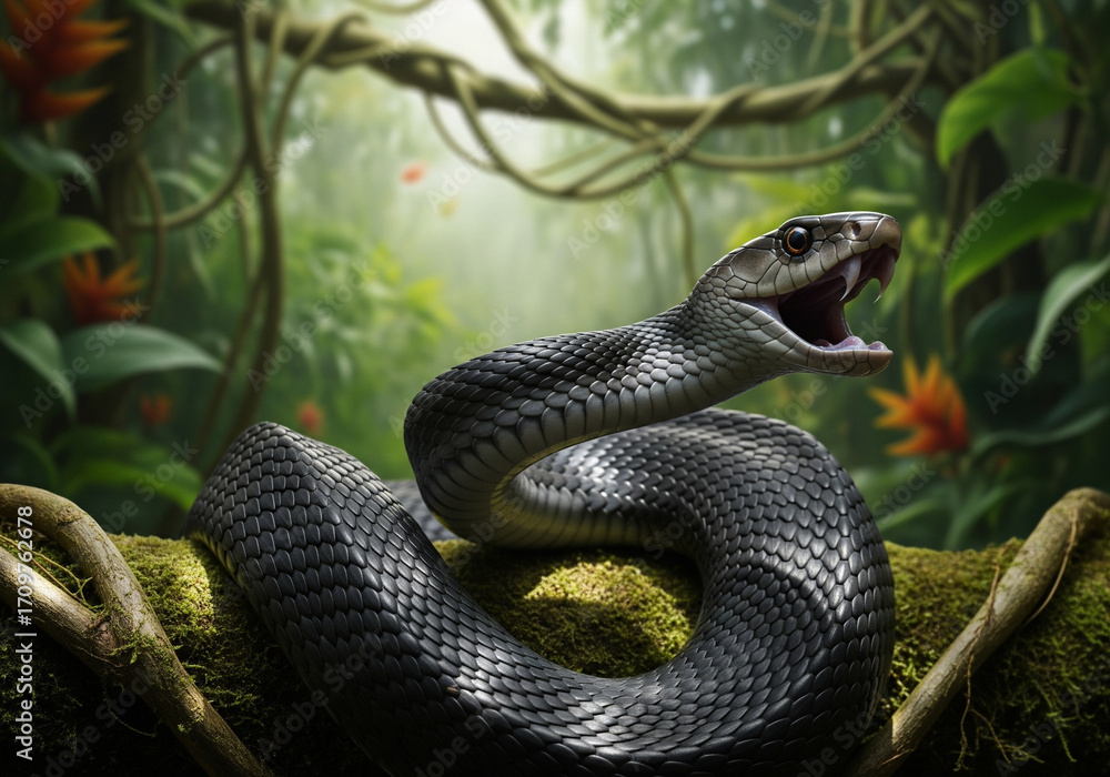 Fototapeta premium black mamba snake in the tree