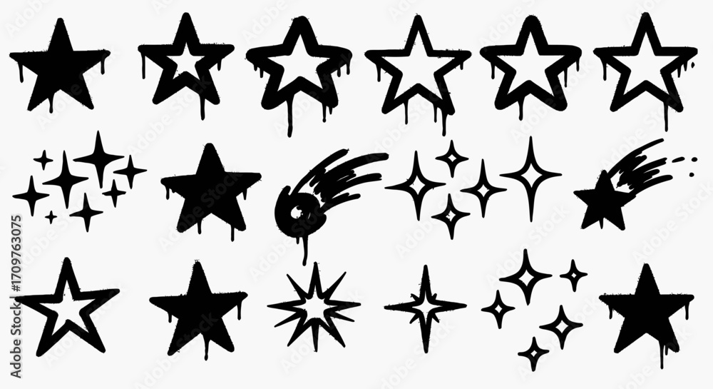 Fototapeta premium Unique black star and comet graffiti designs for edgy modern art projects or cool urban backgrounds