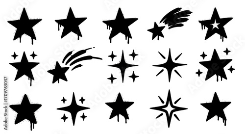 Stunning star shape collection for graphic design elements and cosmic designs in black and white