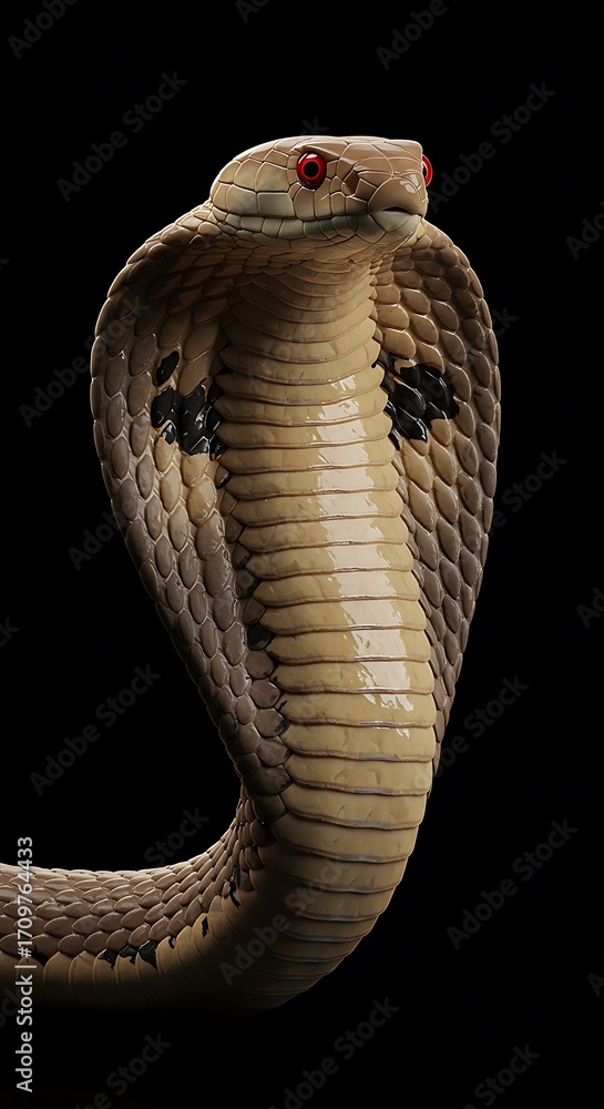 Fototapeta premium Venomous Snake Hood Closeup Studio Shot