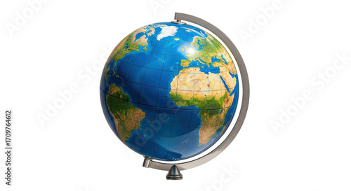 Isolated representation of a terrestrial globe showing oceans, continents, and land masses