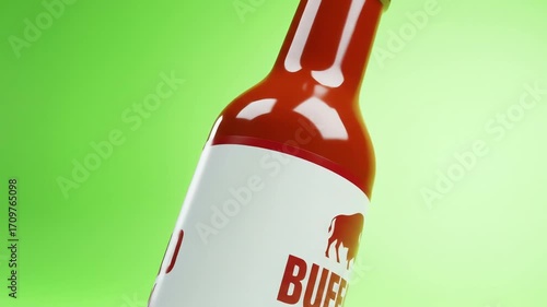 Green Screen Food & Beverage Buffalo Sauce Bottle Moving Against Bright Green Background  Green Screen  Chroma Key