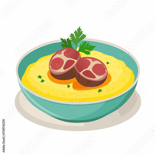 Delicious polenta with veal shank and fresh parsley, perfect for a hearty Italian meal, polenta ossobuco