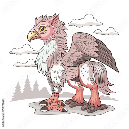 Flat style illustration depicting hippogriff