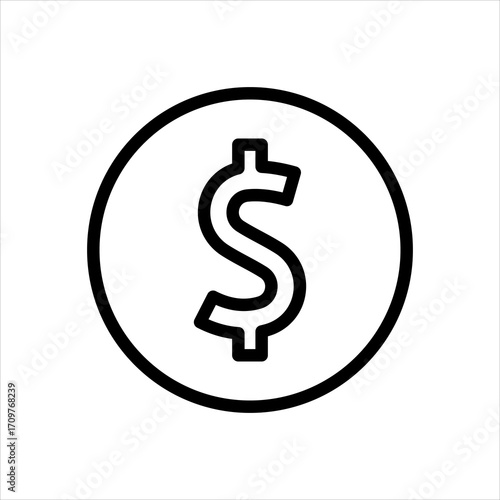 Black and white dollar sign icon representing financial transactions, savings, investments, and economic prosperity, ideal for modern financial concepts and digital economy themes