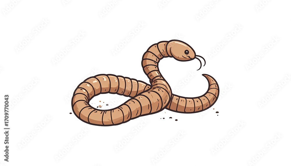 Fototapeta premium Cartoon earthworm in profile