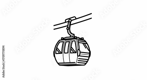 Modern cable car suspended on a wire against a clean white background