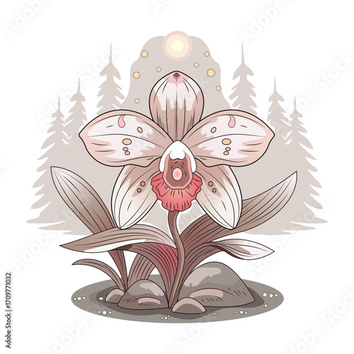 Flat style illustration denoting a spirit orchid