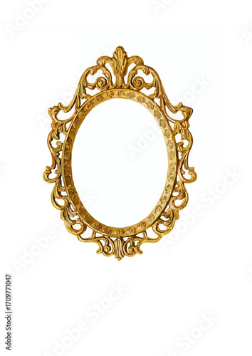 Intricate golden antique frame on white background.ai