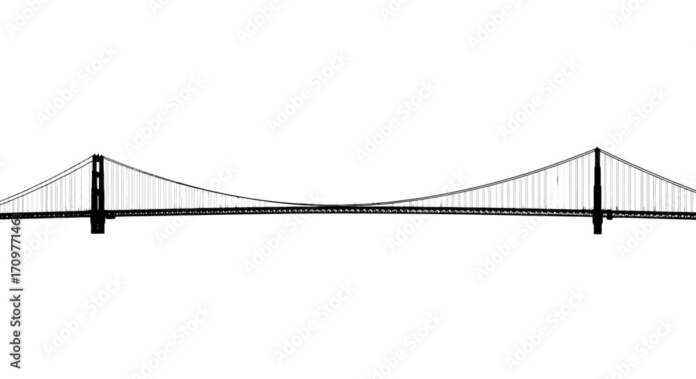 Obraz premium Iconic suspension bridge against a stark white background, symbolizing connection and engineering marvel.