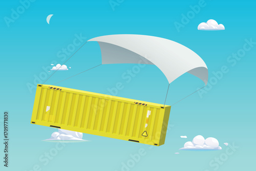 a cartoon cargo container flying in air