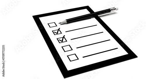 Checklist with pen and two completed items, symbolizing task completion and organization.