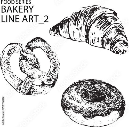 hand drawn vector illustration of a bakery and pastry