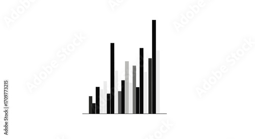 Rising bars on a simple graph indicate upward trend and growth