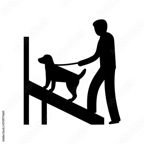 Dog agility test sign depicting a person and dog climbing a ramp