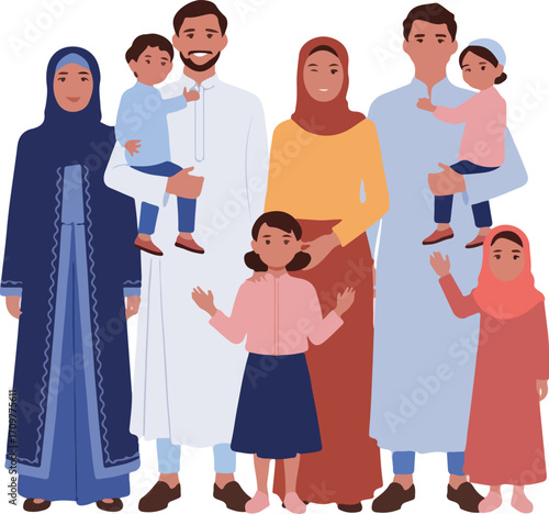 A group of muslim families standing together smiling