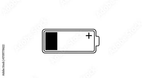 Low battery indicator on a white background, symbolizing depleted energy or need for power.