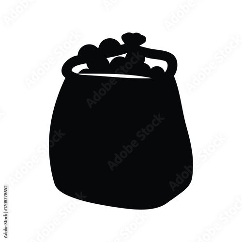 A Black Silhouette of a Sack Filled with Round Objects Over the Brim