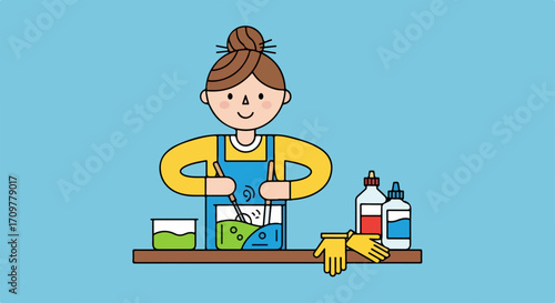 Soap making in home studio, woman mixing ingredients for homemade soap. Soap making includes stirring mixture for unique handmade beauty product. Business soap making small scale homemade sales.