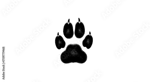 Isolated black paw print on a white background, symbolizing animal tracks and nature's mark.