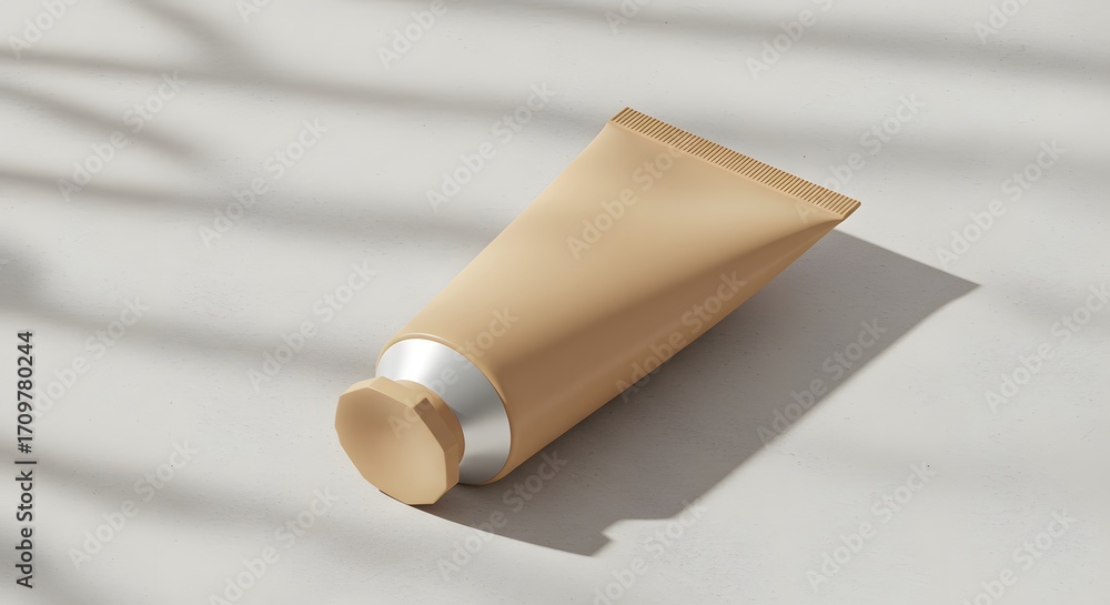 Fototapeta premium Beige Cosmetic Tube Mockup on White Background with Shadows