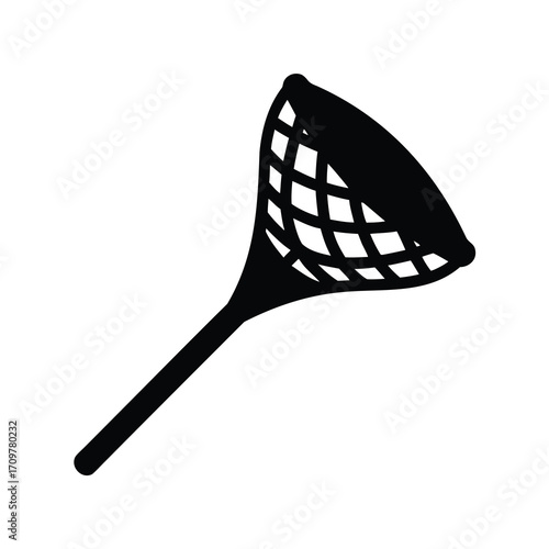 Black silhouette image of a hand held net used for catching things