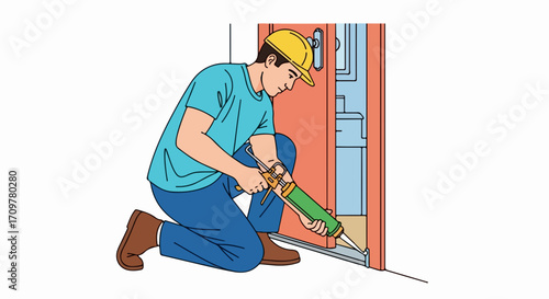 Sealing door jamb with silicone caulk to weatherproof home. Sealing door jamb ensures energy efficiency through weatherization, and improves comfort for residents.