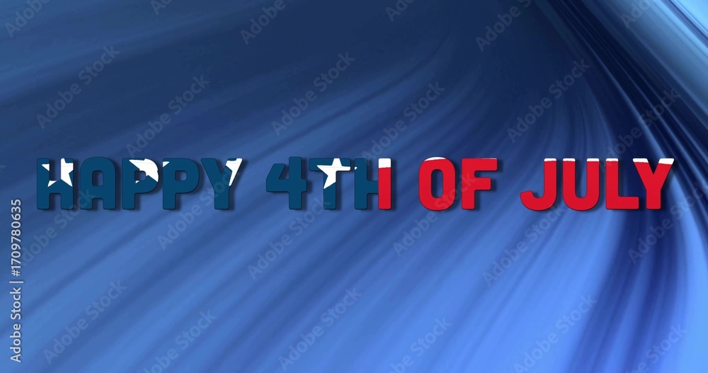 Naklejka premium Displaying HAPPY 4TH OF JULY text with American flag pattern on blue swirl at design workspace