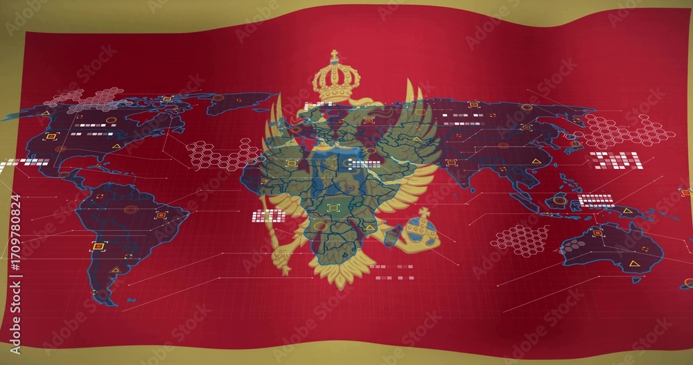 Fototapeta premium Showing golden double-headed eagle with crown scepter orb in digital flag graphic with data nodes