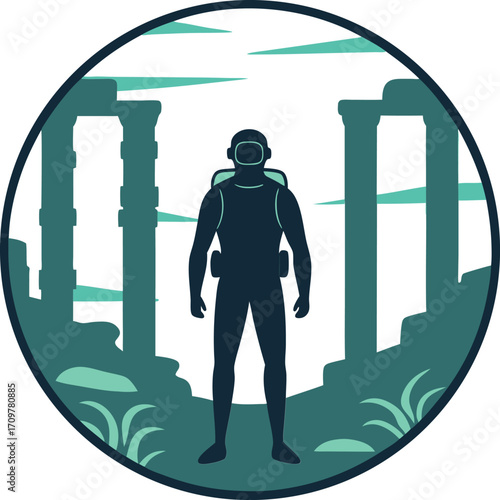 Astronaut Silhouette in Ancient Ruins space exploration