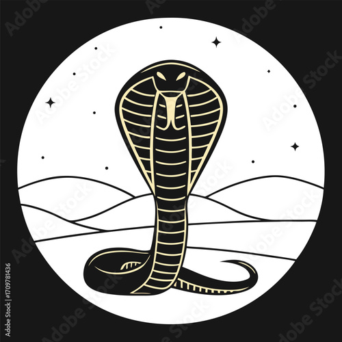 Cobra snake illustration with desert landscape serpent