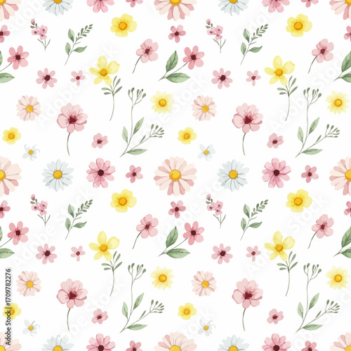 Delicate Watercolor Floral Pattern Pastel Blooms and Greenery