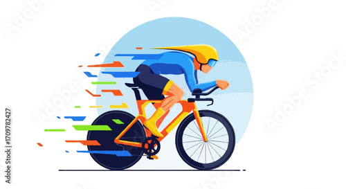 Flat vector illustration of a faceless cyclist in aerodynamic position during a time trial