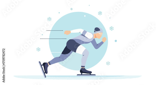 Flat vector illustration of a faceless speed skater racing on ice