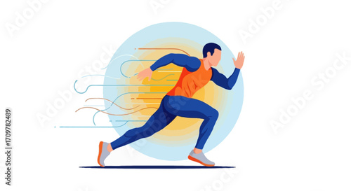 Flat vector illustration of a faceless athlete sprinting at full speed