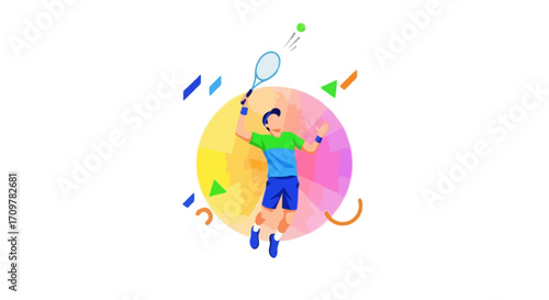 Flat vector illustration of a faceless tennis athlete serving the ball