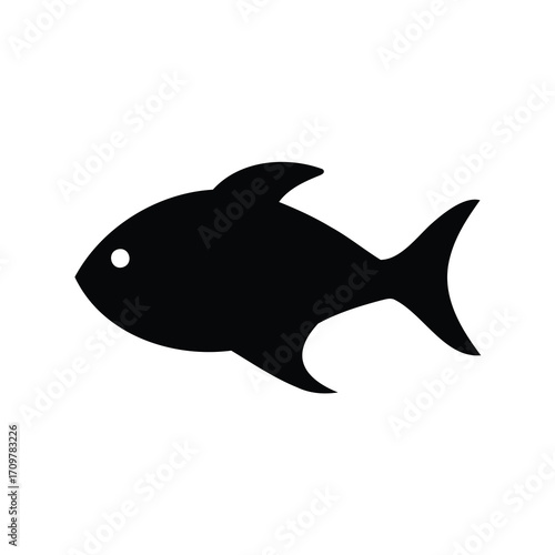 Simple black silhouette illustration of a fish swimming in the ocean water