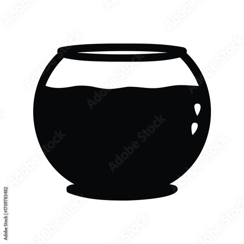 Simple black and white illustration of a round glass fishbowl container