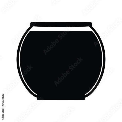 Black silhouette of a classic round fishbowl or container on a white background